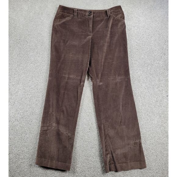 Talbots Womens Velvet Pants 12 Brown Stretch High‎ Rise Straight Leg Ankle - Picture 1 of 12